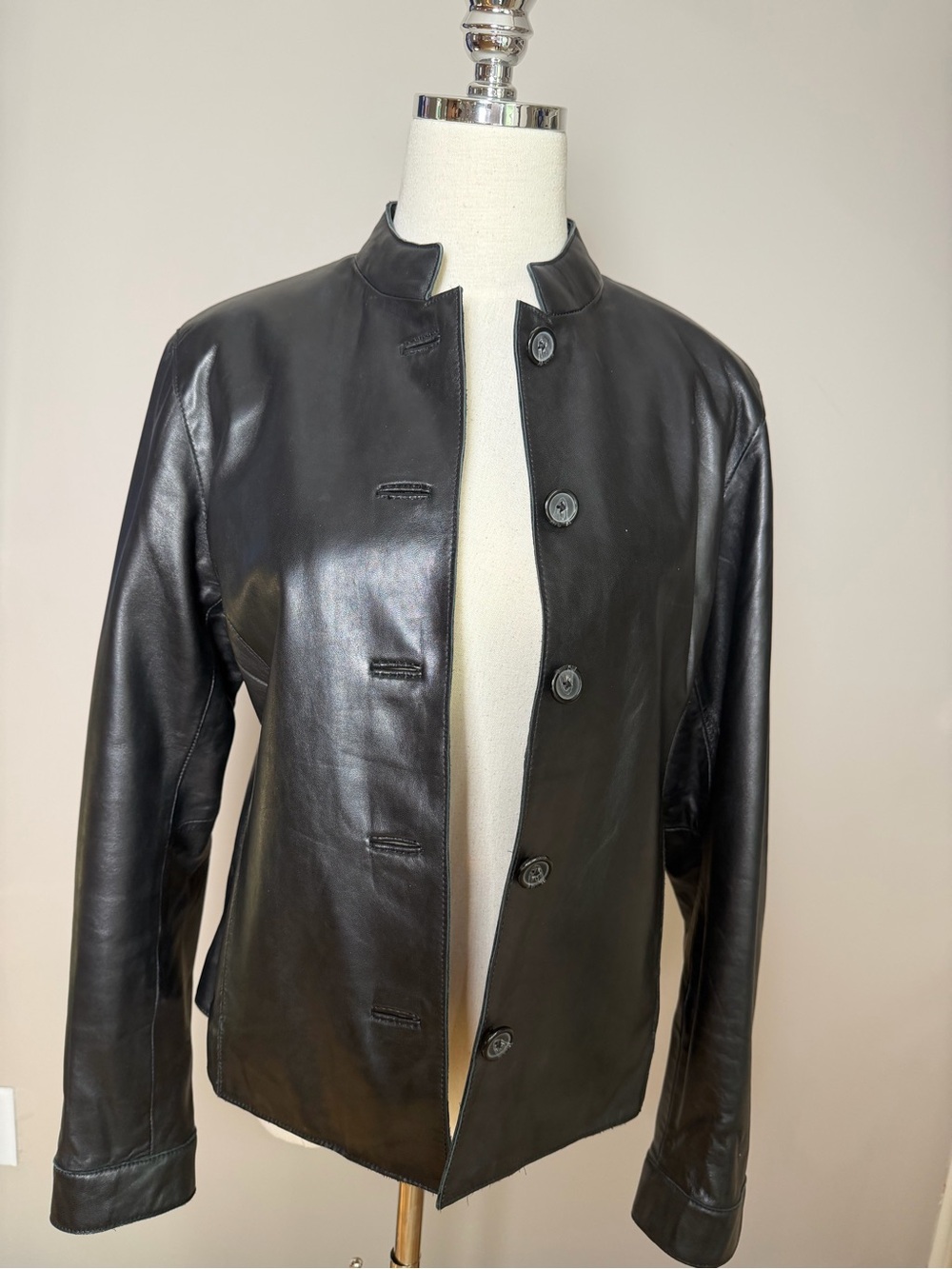 Isaac Mizrahi Black Leather Button-Front Jacket Size M